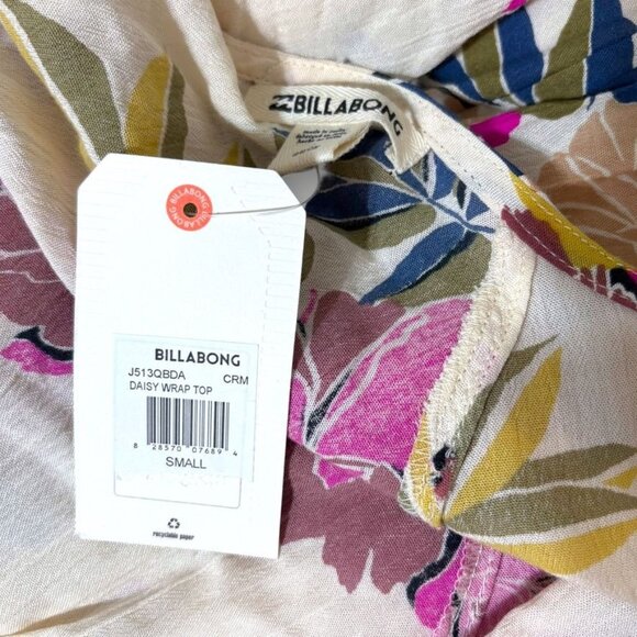NEW Printed Floral Wrap Blouse Small CREAM MULTICOLOR Boho Pink Billabong NWT - Picture 10 of 10